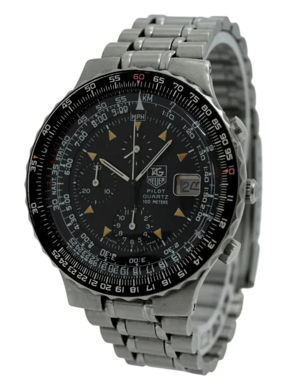 Tag Heuer 43mm Men's Vintage Pilot Black Dial SS Aviation Watch Ref: 230.206!